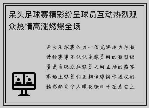 呆头足球赛精彩纷呈球员互动热烈观众热情高涨燃爆全场