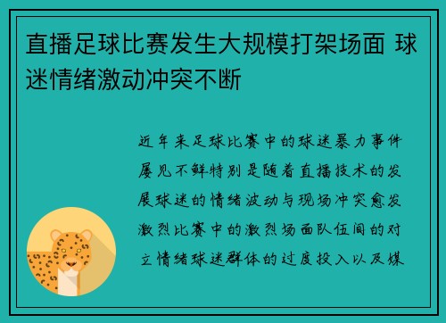 直播足球比赛发生大规模打架场面 球迷情绪激动冲突不断